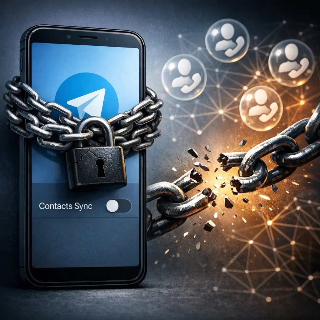 개인정보 보안을 위해 텔레그램 연락처 동기화 기능을 끄는 스마트폰 화면