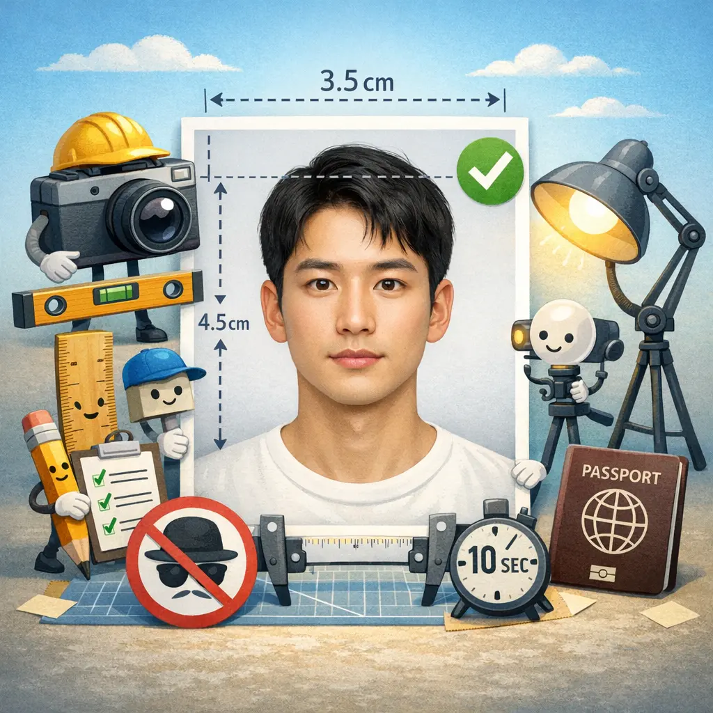 규정을 준수한 올바른 여권 사진 촬영 가이드와 얼굴 정면 예시 이미지