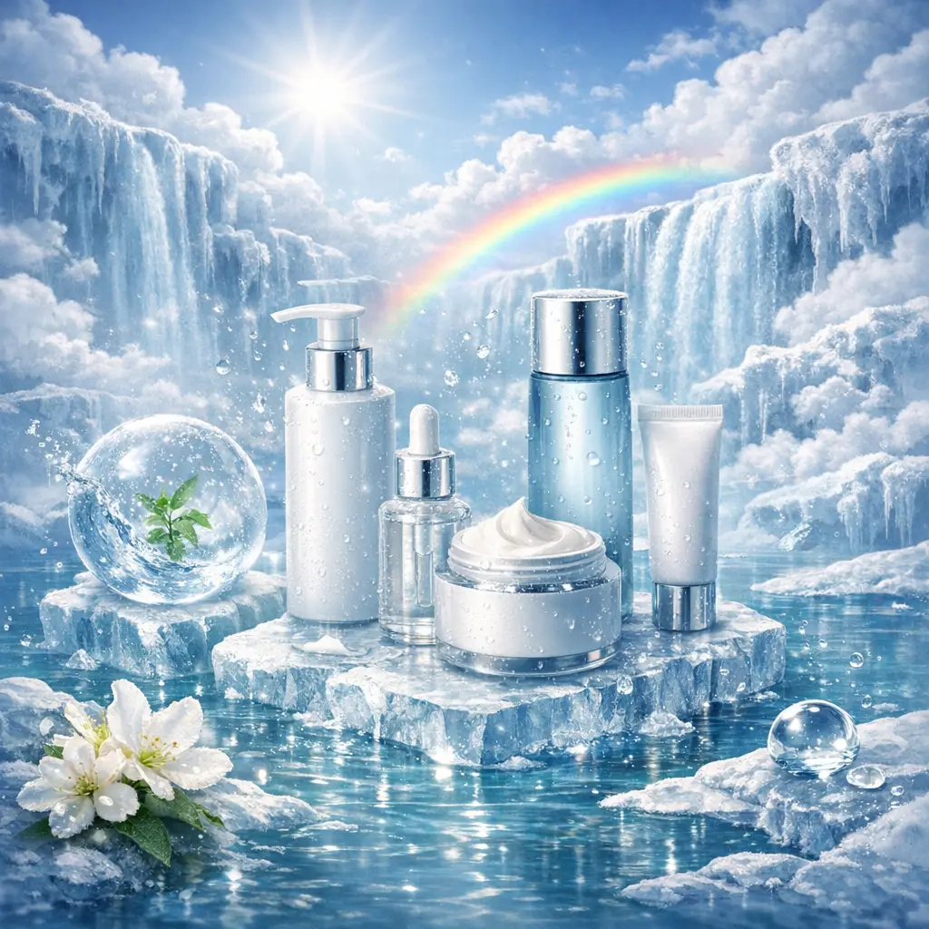 드럭스토어 매대에 진열된 보습력 높은 베스트 기초 화장품 세트 연출 사진