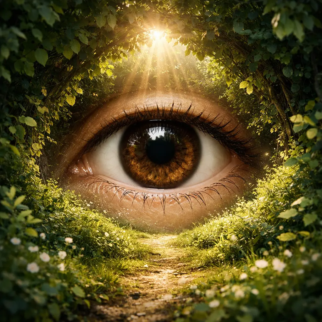 써클렌즈 없이 동공 전체가 선명하게 노출된 자연스러운 눈의 정면 확대 이미지