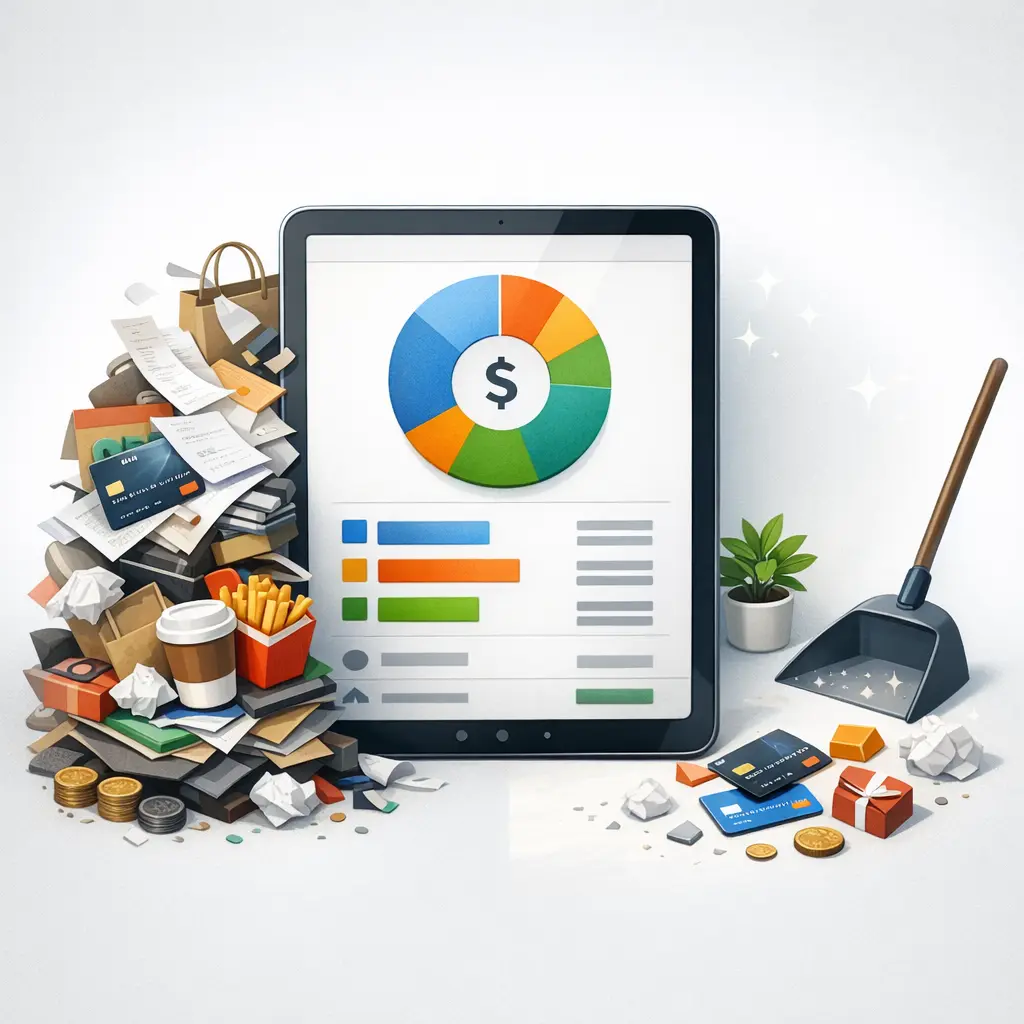 지출 통계 그래프와 불필요한 항목을 덜어낸 깔끔한 디지털 가계부 화면