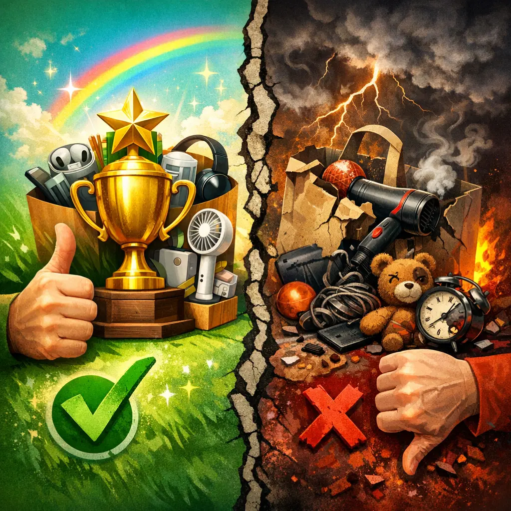 테무 직구 6개월 사용 후 추천 제품과 비추천 품목을 직관적으로 분류한 비교 이미지