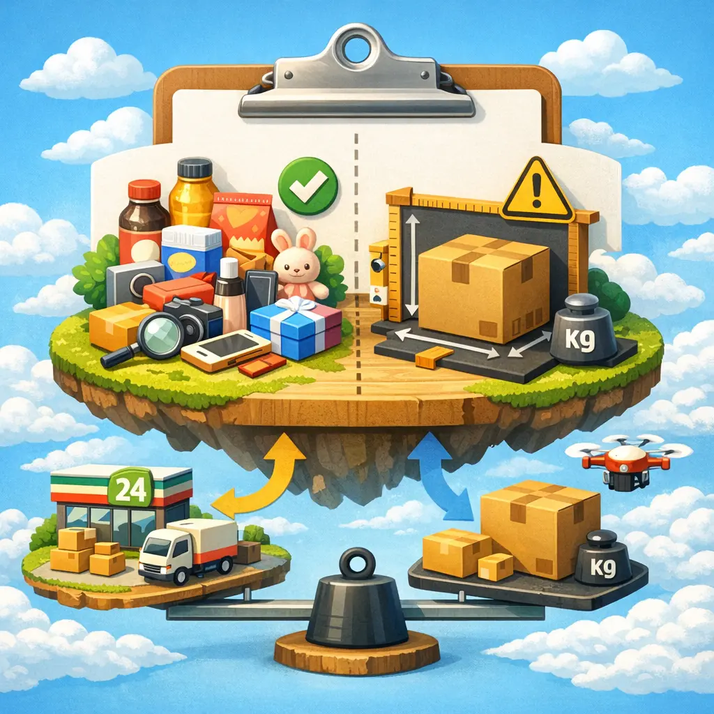 편의점 반값택배 발송 가능 상품 종류 및 박스 규격 제한 기준 인포그래픽