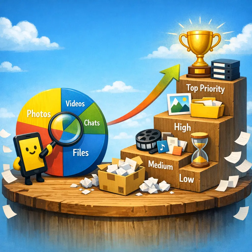 카카오톡 데이터 유형별 점유율과 효율적인 정리 우선순위 시각화 그래프