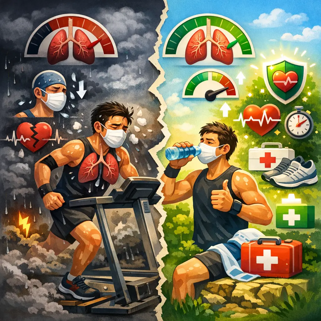 격렬한 운동 중 마스크 착용에 따른 호흡 변화와 신체 안전 수칙 인포그래픽