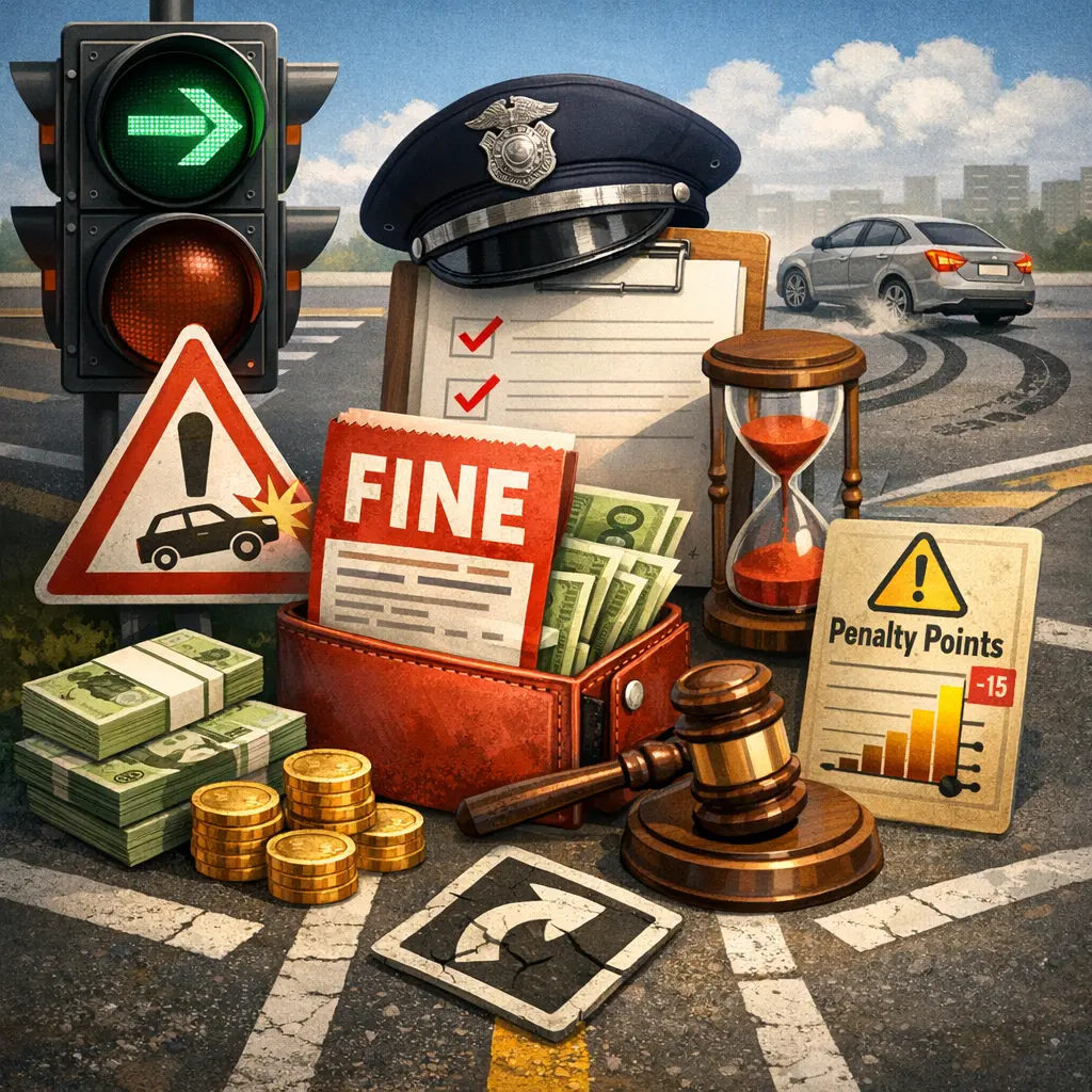 차종별 우회전 신호 위반 범칙금 및 벌점 상세 부과 기준표