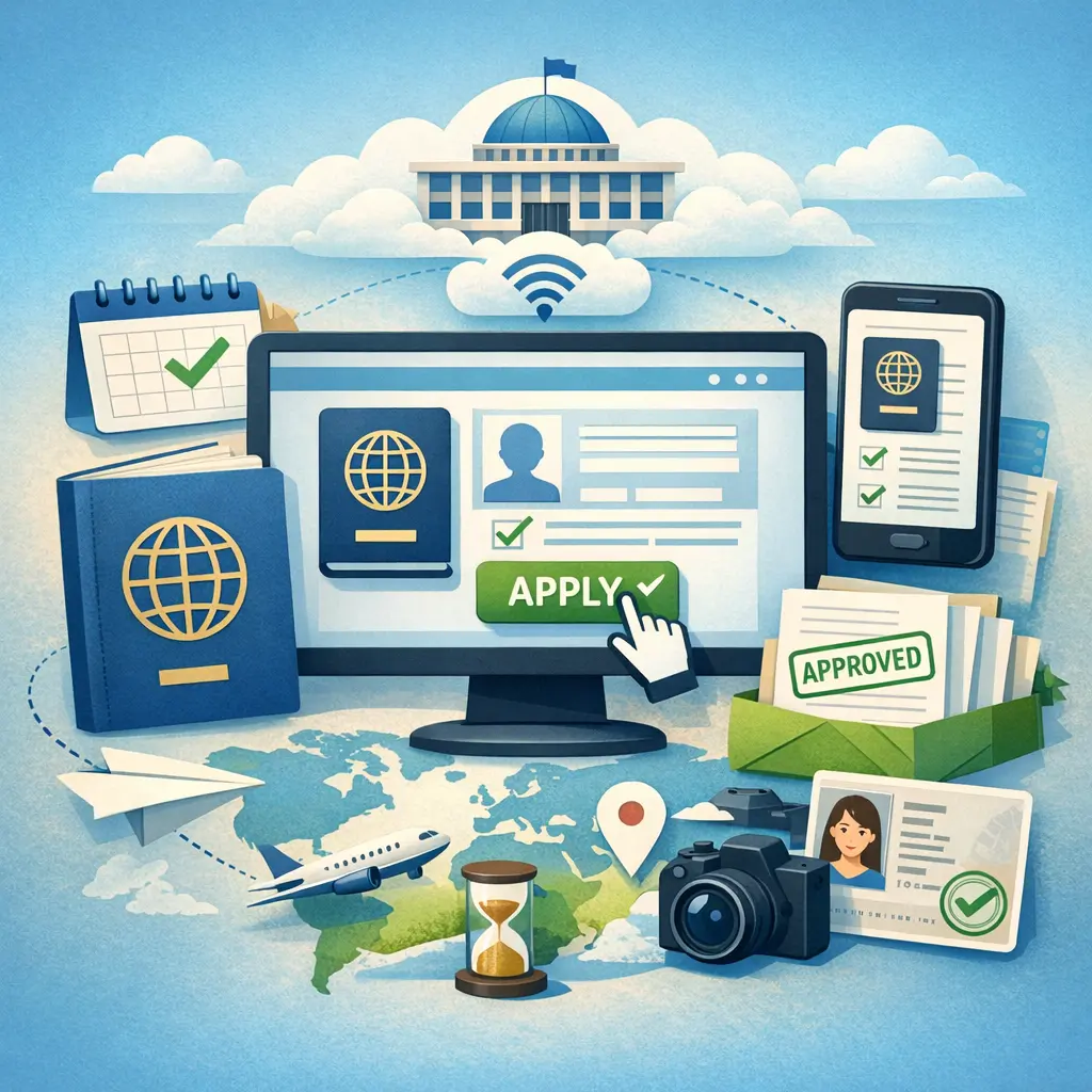 정부24 웹사이트를 통해 온라인 여권 재발급을 신청하는 인터페이스 화면 구성도