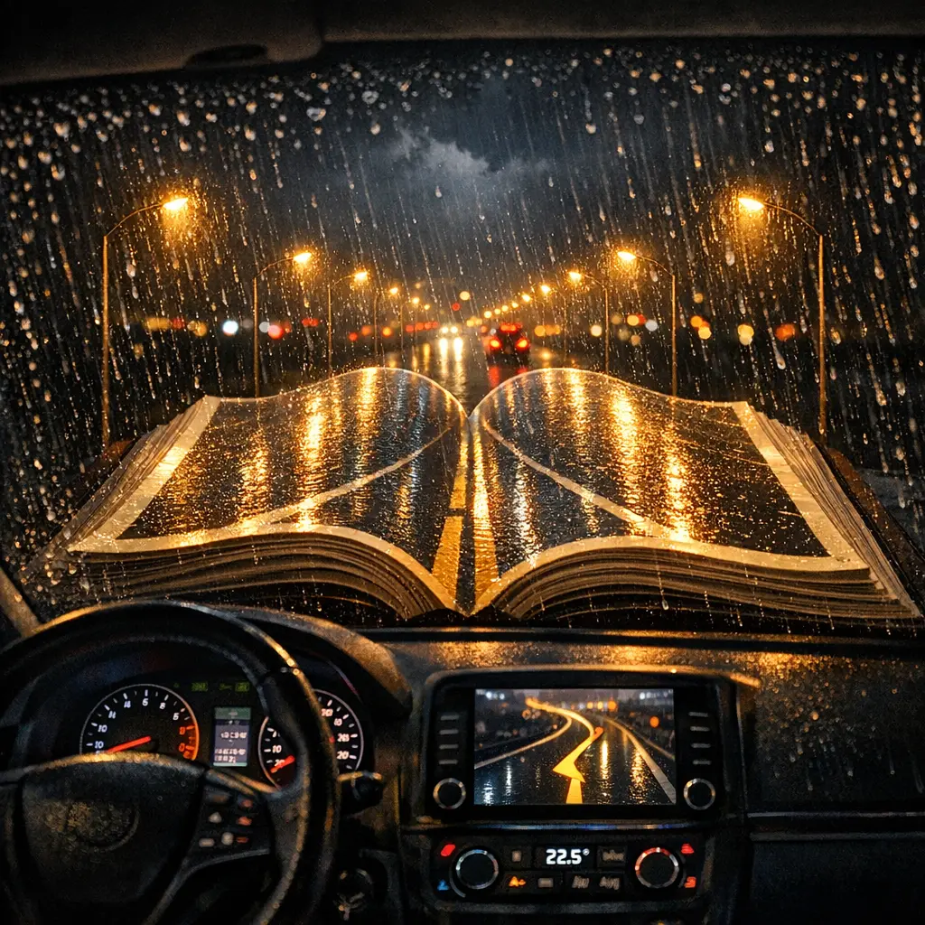 야간 우천 시 시인성이 확보된 자동차 내부에서 본 도로 전경 이미지
