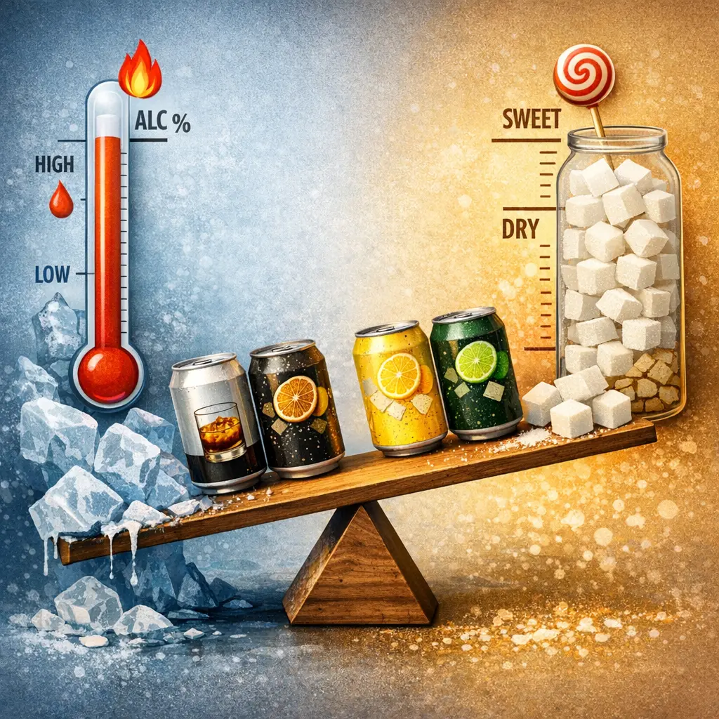 편의점 하이볼 제품별 도수와 당도 밸런스를 시각화한 비교 차트 인포그래픽