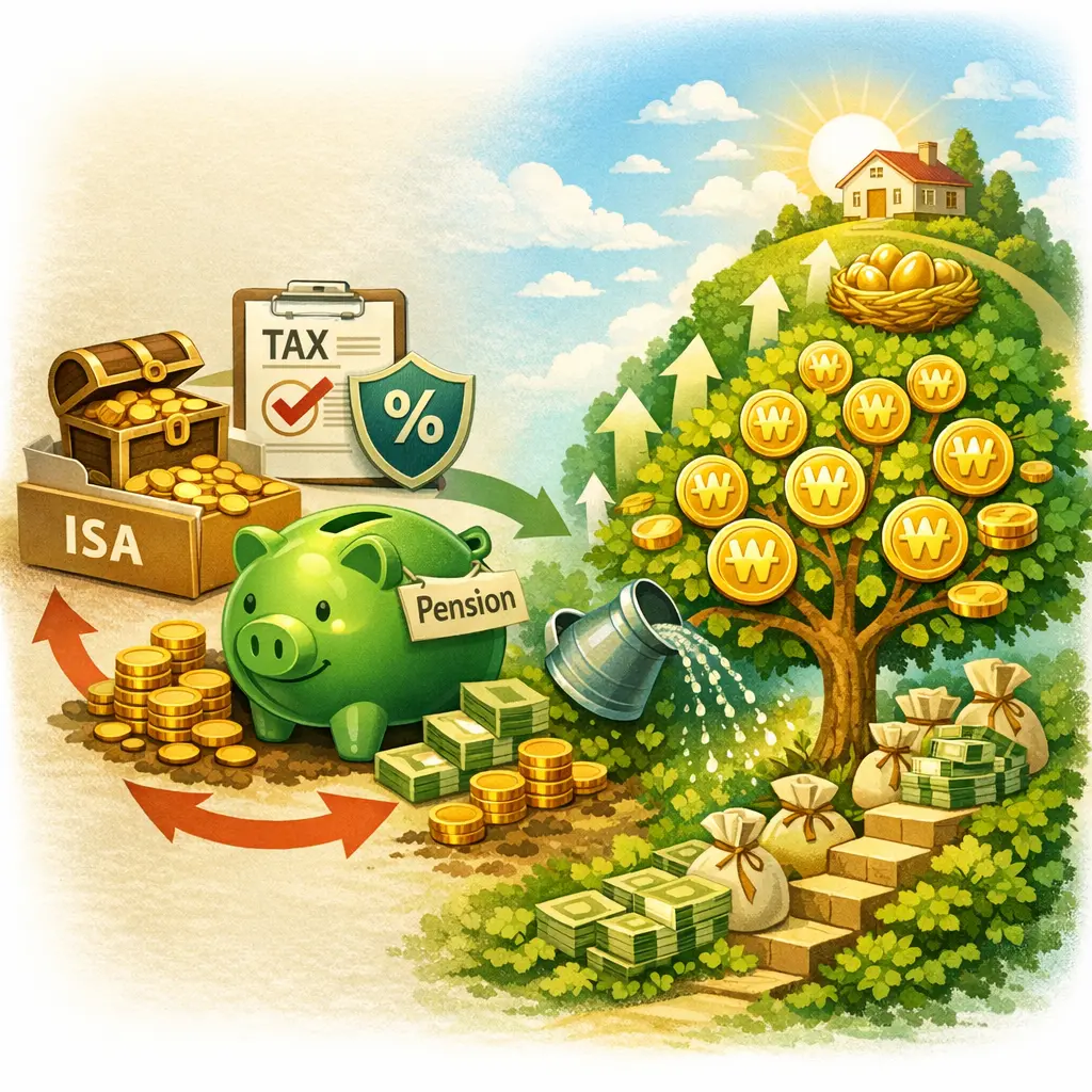 ISA 자산을 연금계좌로 이전할 때 발생하는 세액 공제 혜택과 복리 자산 증식 과정을 시각화한 금융 통계 인포그래픽 이미지
