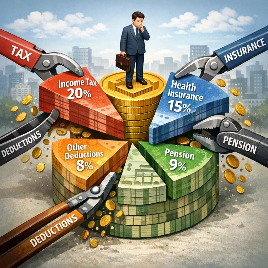 공무원 월급 명세서의 세금 및 기여금 공제 비율을 시각화한 인포그래픽