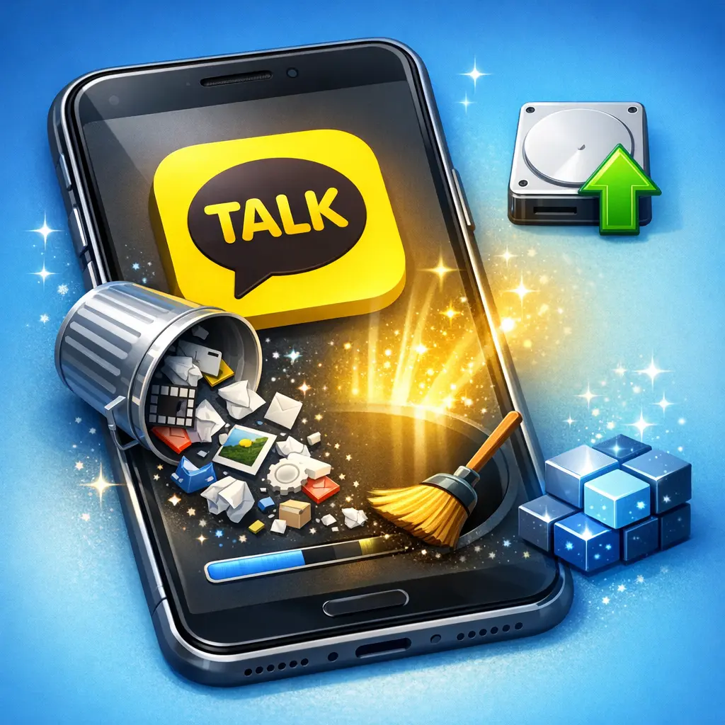 카카오톡 앱의 캐시 데이터를 삭제하여 스마트폰의 잔여 저장 용량을 효율적으로 확보하는 방법 이미지